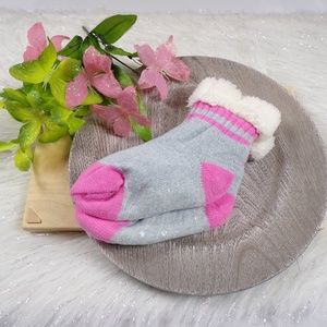 Grey & Pink Girls Warm & Furry-lined Socks